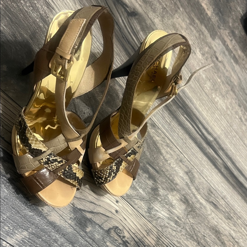 MICHAEL Michael Kors Brown and Tan Strappy Heels